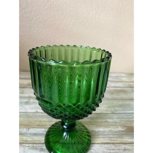 Vintage 1970s Anchor Hocking Park Lane Emerald Green Goblet Diamond Glass 6" - Picture 3 of 7
